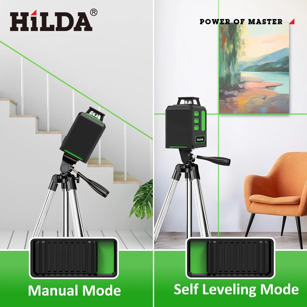 HILDA Laser Level Green 5 Lines Level Ip55 15M Self-Leveling Horizontal & Vertical Cross Super Powerful Measuring Tools ﻿