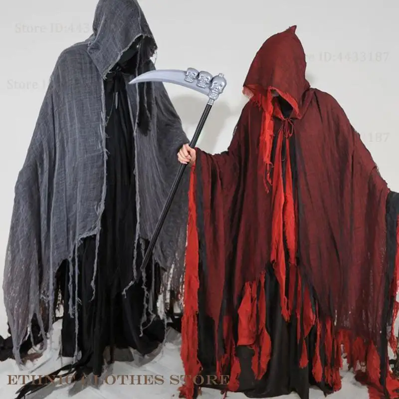 

Хэллоуин унисекс плащ с капюшоном накидка «Бог смерти» косплей вампирские призраки жнеки костюм вечерние нарядный реквизит сценический костюм