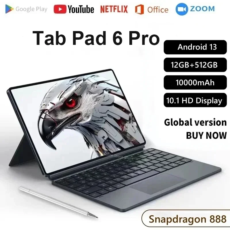 Global Original Pad 6 Pro Tablet Android 2024 Snapdragon 888 Octa Core Android 13 12GB 512GB 10.1 Inch HD Screen 5G Wifi Tablet