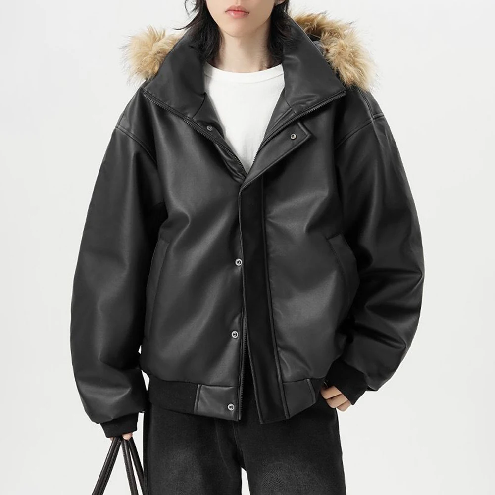 

Зимняя американская уличная ретро-тренд, красивая универсальная теплая съемная шапка, плотное хлопковое пальто из искусственной кожи, утолщенная куртка для мужчин