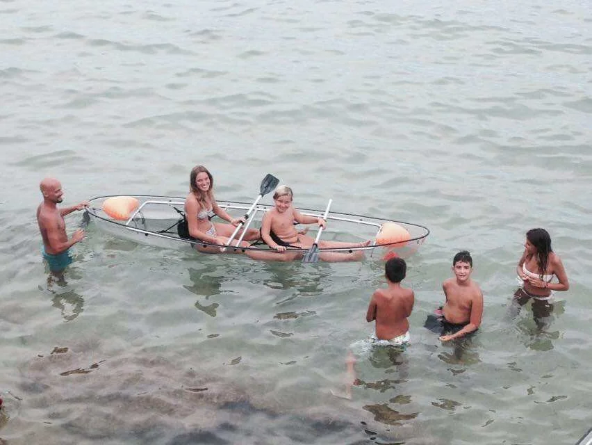 A 2026 Transparent Double Seat Kayak Crystal Glass Bottom PC Clear Kayak For LED Lights 2 Person With Float