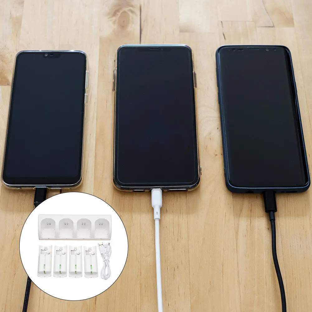

1Set Battery Charger 4 Slots White USB Interface Compact Smart Battery Adapter for Rechargeable Batteries Blue Light