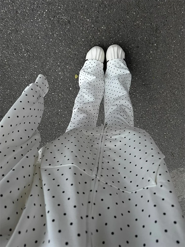 

White Polka Dot Men's Retro American Sle CleanFit Wide Leg Jeans Dra Straight Cut Design Casual Youth Faion Cotton Blend