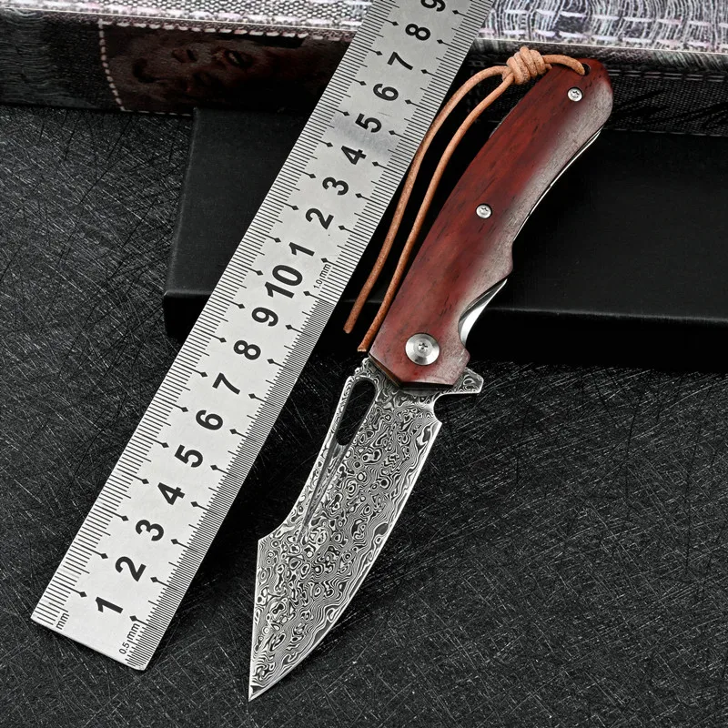 

KESIWO DS01 Damascus Pocket Folding Knife, VG10 Blade Rosewoo Handle Portable Outdoor Survival Camping Fishing Utility EDC Knife