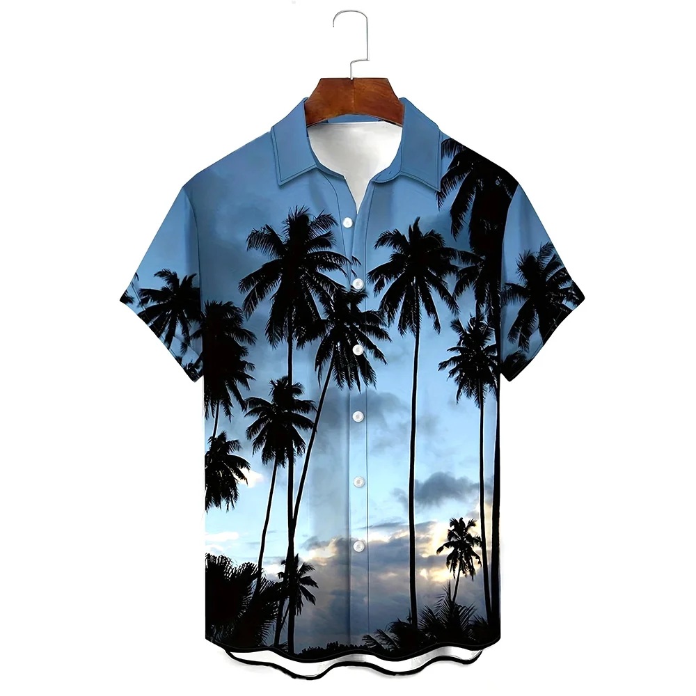 

Гавайская мужская пляжная рубашка для отдыха, рубашка на пуговицах с рисунком кокосовой пальмы для мужчин, летние рубашки большого размера с короткими рукавами на пуговицах