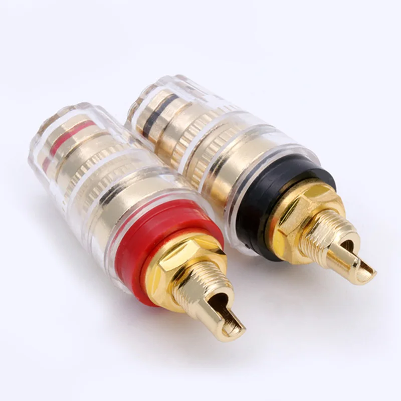 8pcs/4pairs Brass Gold Plated 4MM Binding Post HIFI Terminals Binding Banana Plug Connector for Speaker Amplifier Red+Black