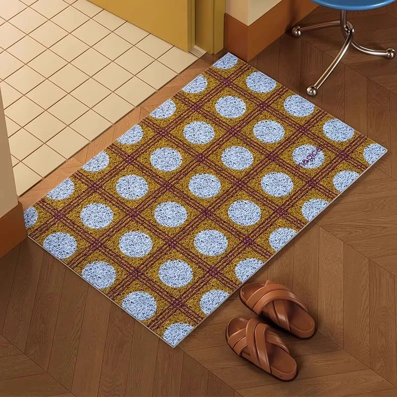 Colorful PVC Polka Dots Welcome Doormat Cuttable House Entrance Mat Rug Carpet Anti Dust Floor Pad Outdoor Aesthetic Home Decor