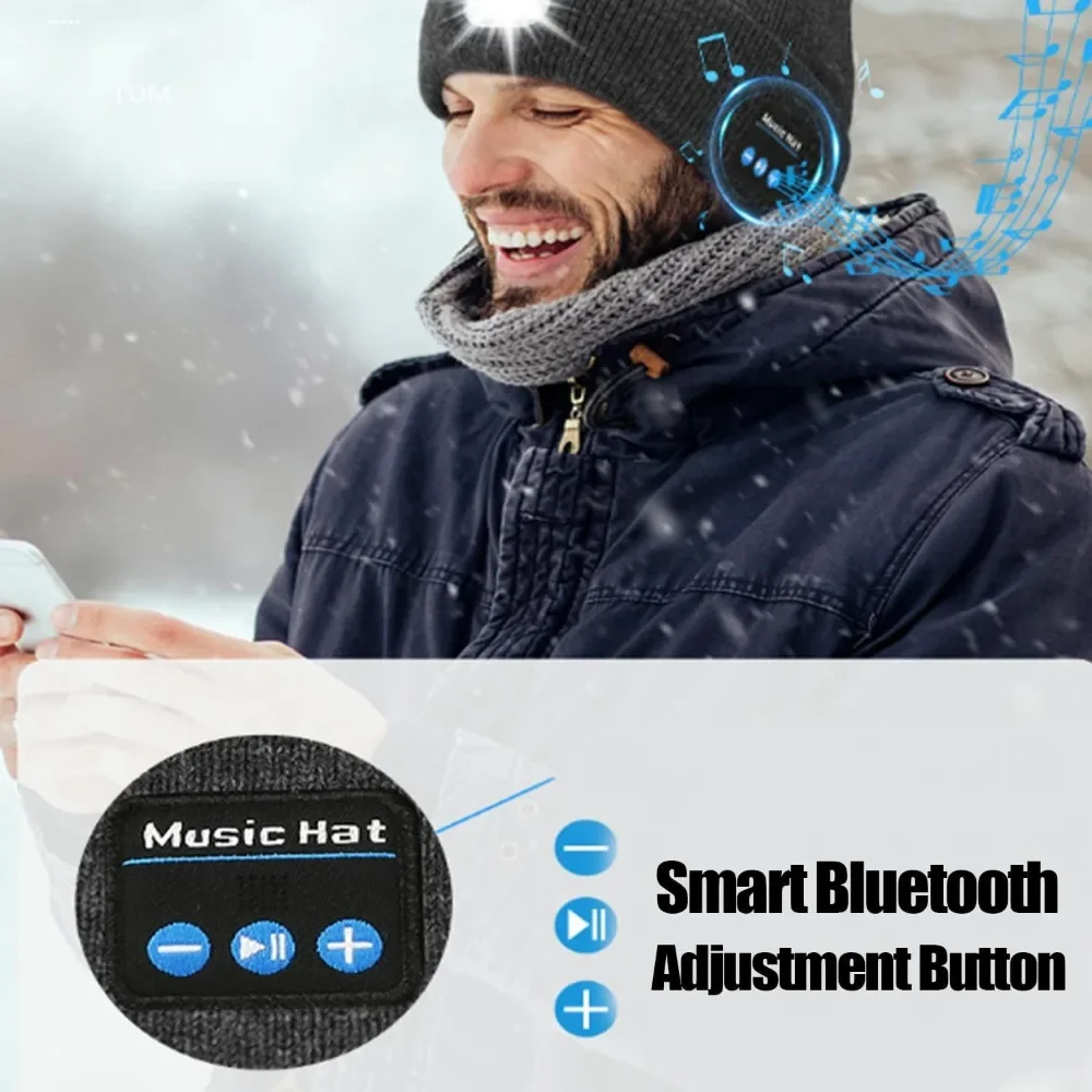 3-in-1 Function Bluetooth Beanie, Bluetooth Beanie with Light, Unisex 6 LED USB Rechargeable with Cordless Headphones  beanie