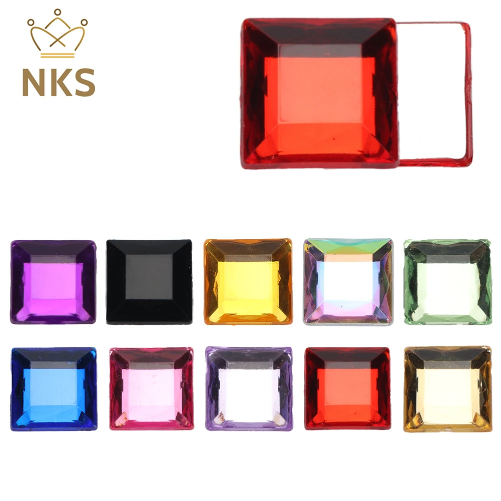 NKS 10mm 12mm Faceted Square Colorful Non-Hotfix Flatback Acrylic Rhinestone for Crystals DIY Garment Accessory Bags Shoes