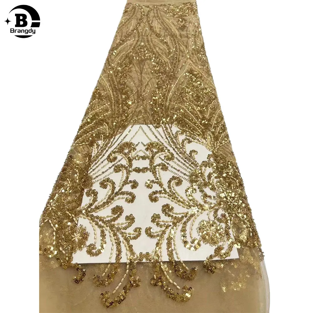 

African Beads Groom Tulle lace Fabric 2024 High Quality Sequins Embroidery French Tulle Laces For Nigeiran Party Dress D45018