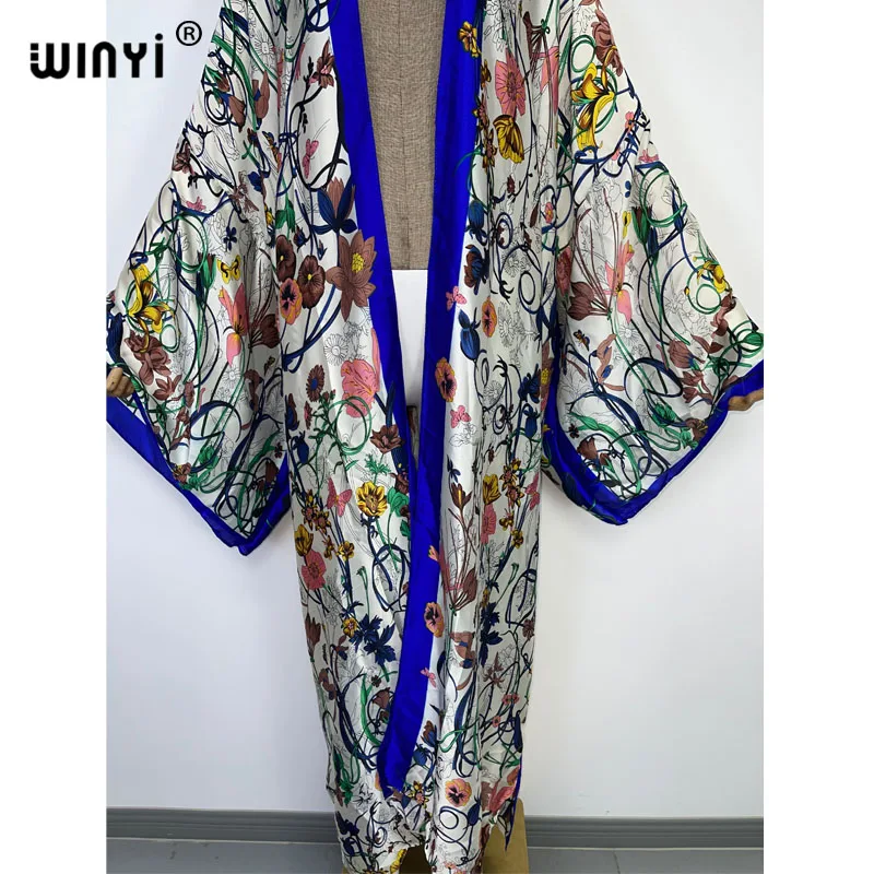 Winyi Afrika Retro Bloemenprint Lange Jurk Bikini Wikkel Cover-Ups Vrouwen Zomerkleding Strandkleding Boho Zwempak Cover Up Kaftan