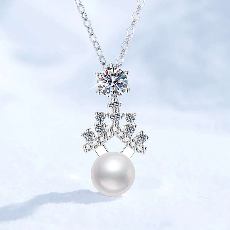 

Platinum PT95018k Gold Necklace, European and American Moissanite Necklace, Women's Natural Freshwater Pearl Fashion Pendant