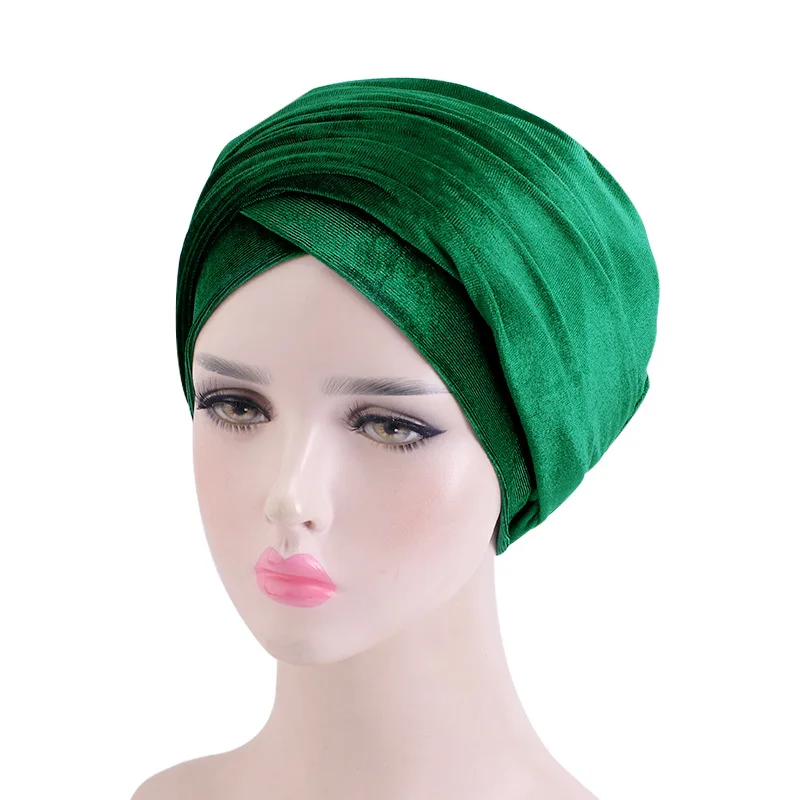 Women Muslim Long Tail velvet Scarf Hat Turban Chemo Cap Hair Loss Islamic Headwrap African Head Cover Wrap Cap Headwear Beanie