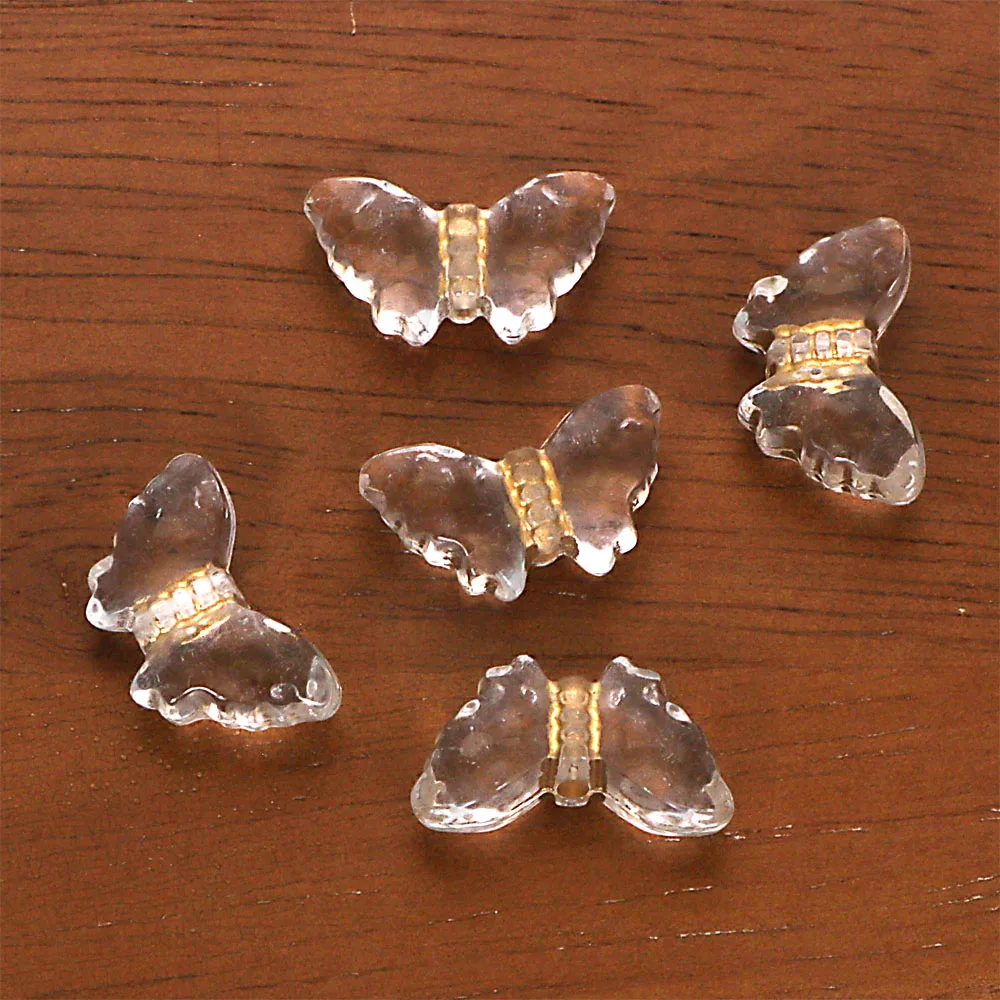 30pcs Elegant Transparent Acrylic Butterfly Beads with Golden-Tone Accents for DIY Jewelry Making
