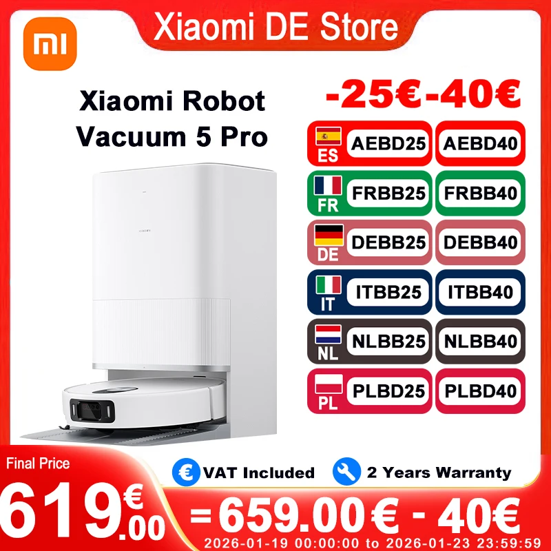2025 Xiaomi Auto Robot Aspirateurs 5 Pro (X20 + Version de mise à niveau) Station d'auto-nettoyage pour éviter les obstacles AI XIAOMI MIJIA 5 Pro Robot Aspirateur Maison intelligente Balayage