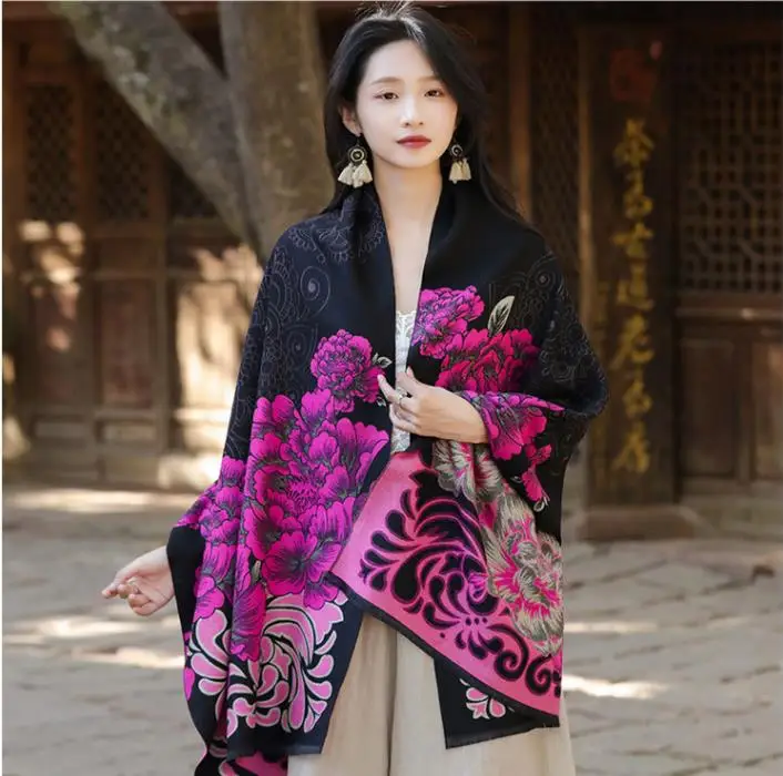 Fashion Shawl Cashmere Wrap Scarf Women Shawl Scarf Ethnic Style Warmth Luxury Warm Scarves Floral Women Jacquard Weave Shawl