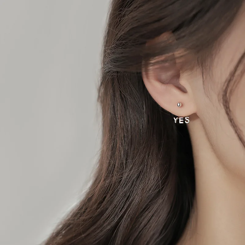 

925 Sterling Silver Simple Letters YES NO Stud Earrings Women Light Luxury Temperament Wedding Party Jewelry Gift