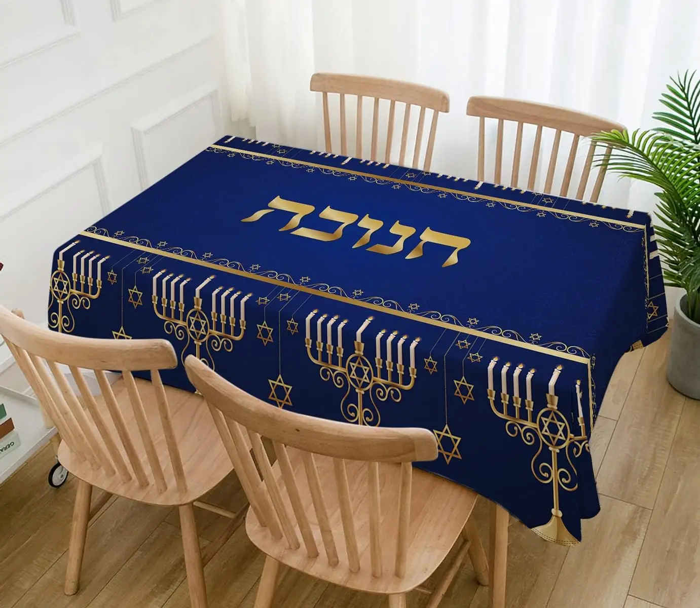 Jewish Hanukkah Chanukah Menorah Star of David Fabric Tablecloth Table Decor Waterproof Tablecloth for Table Wedding Decoration