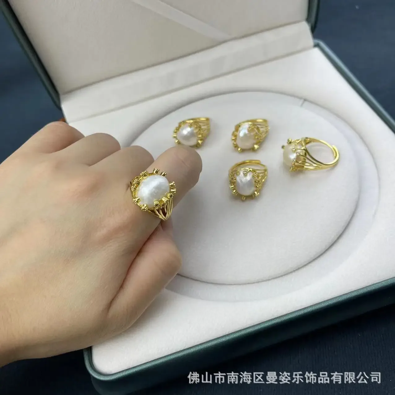 Natural baroque pearl zircon inlaid with real gold color retention ring niche vintage natural stone original design