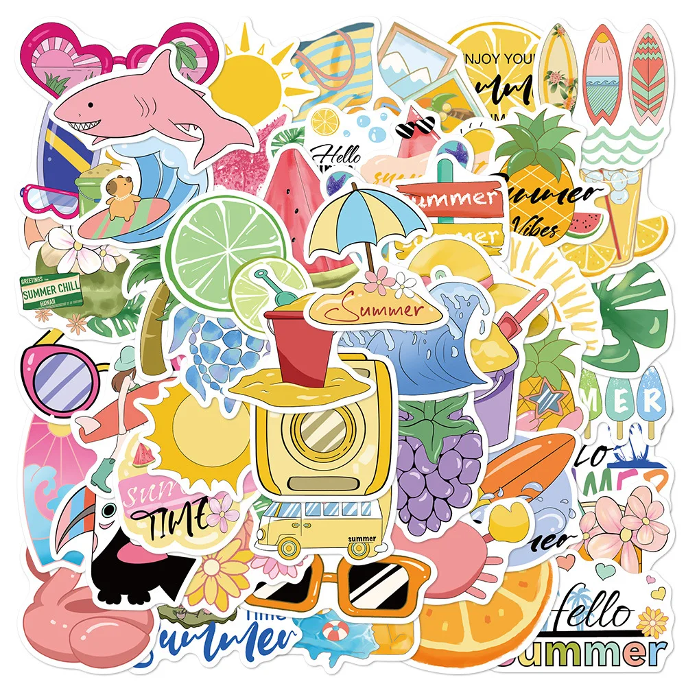 

10/30/50PCS Summer Chill Vibes Small Fresh Style Cartoon Cute Graffiti Stickers Decorative Water Cup Laptop Suitcase Decal Toy