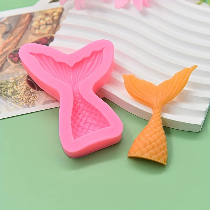 1 piece, 10 round and small fish tail flipping sugar silicone mold baked cake decorative ornament mold