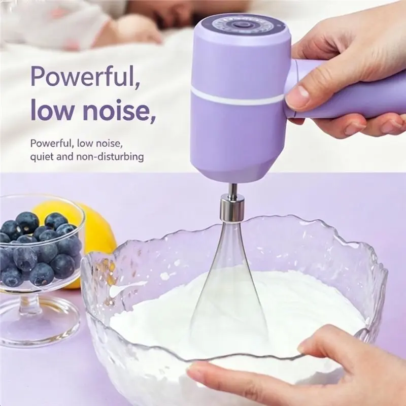 WORTHOWN-Mini Electric Handheld Egg Beater Rechargeable Stainless Steel Cream Whipper Whisk Rust-Resistant Drop-Proof Milk Froth