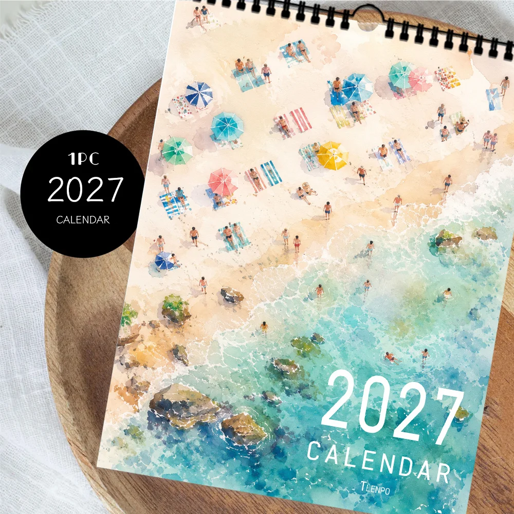 1pc 2027 Wall Calendar, Overlooking Seaside Theme, 12-Month Monthly Planner, Perfect Gift For Birthdays, Christmas, New Year