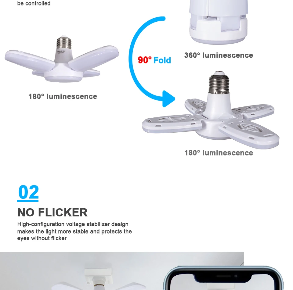 E27 AC220V LED 28W Bulb Fan Blade Timing Lamp Foldable Led Light Bulb Lampada Night Lights For Home Ceiling Light Lighting