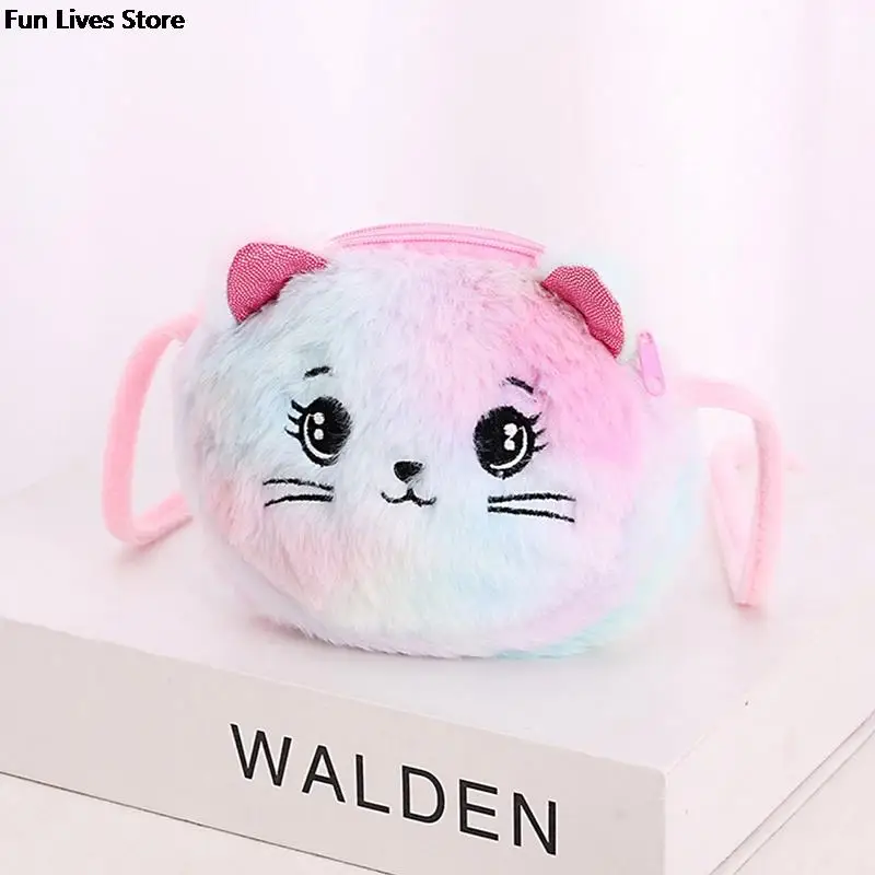 Dompet Bahu Kucing Warna Pelangi untuk Anak-anak Mini Kantung Indah Hadiah Natal Boneka Isi Mewah Tas Tangan Tas Lembut