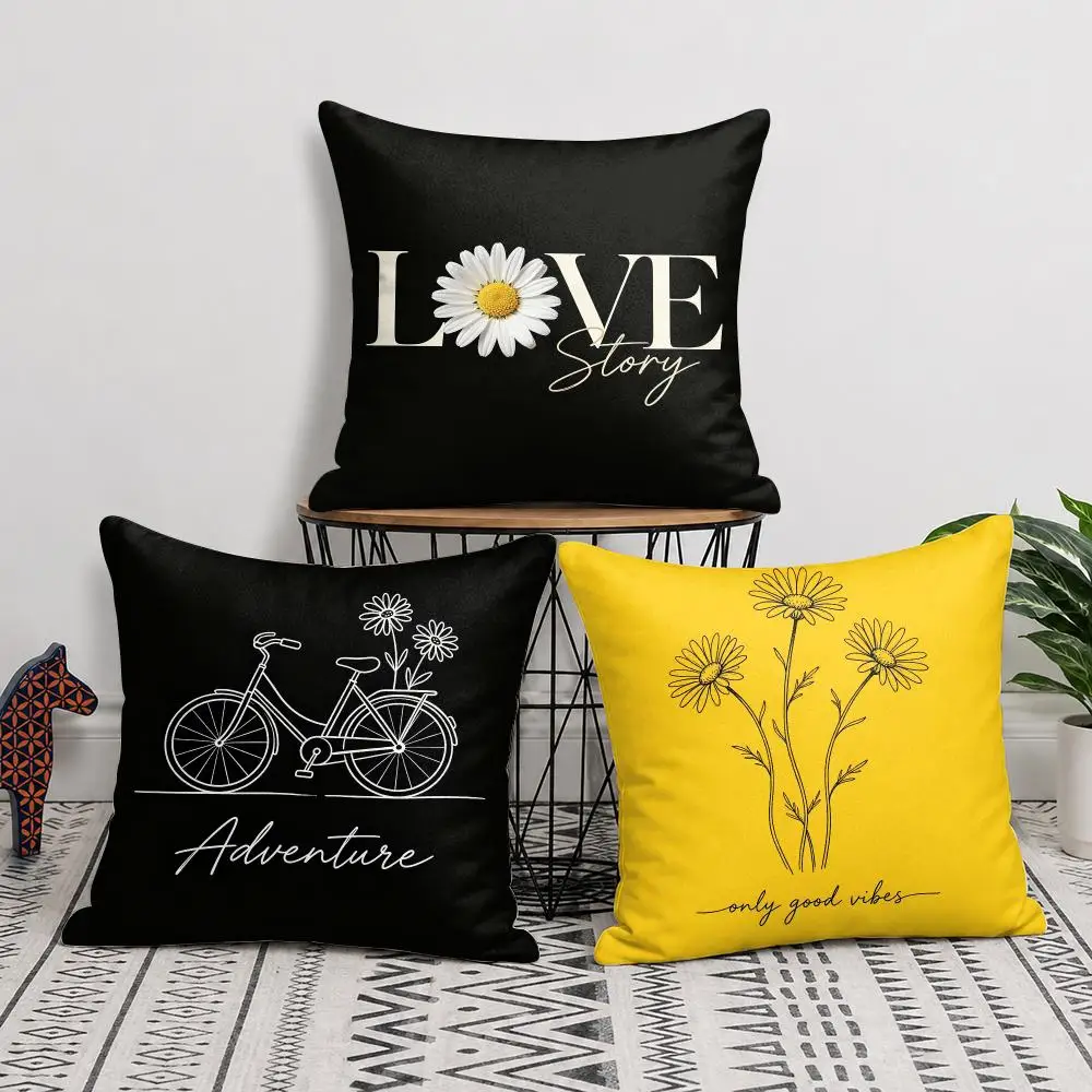 Daisy Line Bicycle Simple Cushion Cover Silky Short Plush Invisible Zipper Dustproof Sofa Pillow Case For Home Decor