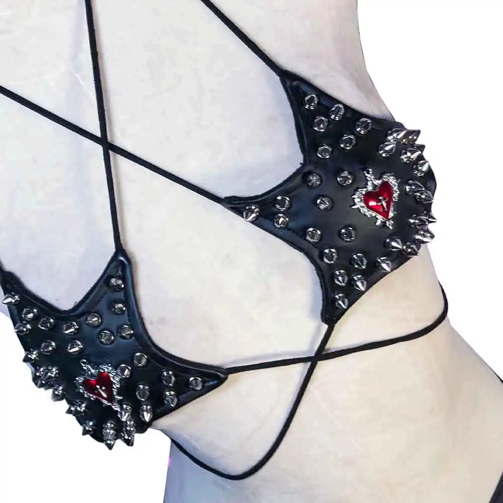 Goth Bra Tops Gothic Tank with Spikes ALT Festival Rave Spiked Y2K T-shirt Grunge Emo Clothing Punk Rock Clothes Women's