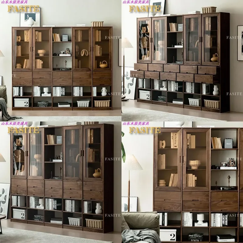 For Nordic All Solid Wood Black Walnut Cherry Log Bookshelf Modern Simple Retro Japanese Floor to Ceiling Bookcase Home