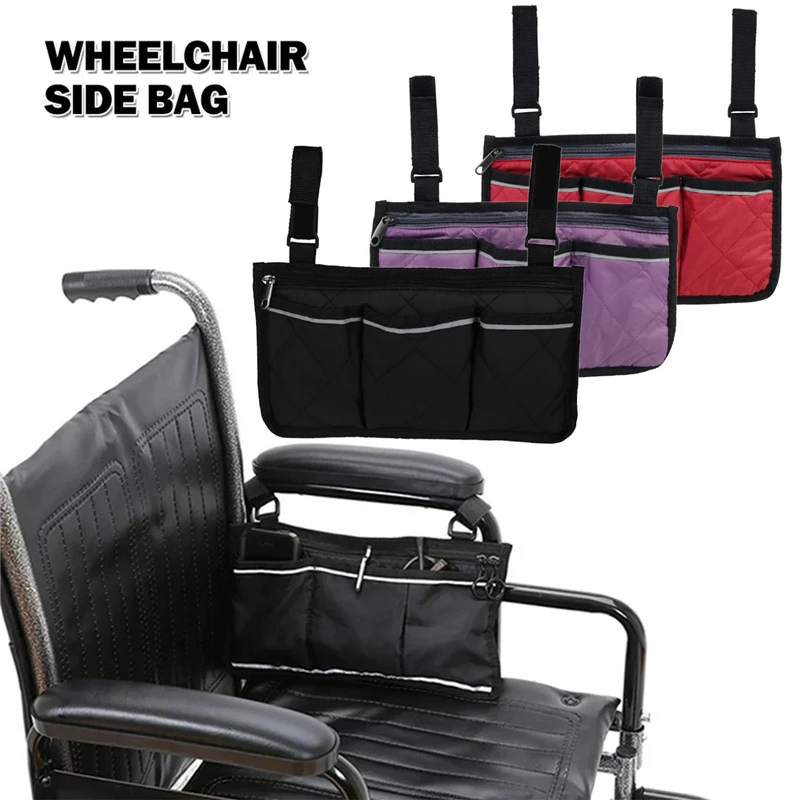 Wheelchair Armrest Bag, Side Storage Bag, Storage Bag with Reflective Strip, baby Stroller Hanging Bag for Camping and Shopping