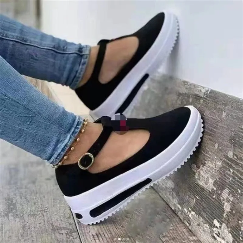 Women Shoes 2024 New Fashion Casual Shoes Round Toe Flat Women Buckle Wedge Women\'s Shoes Zapatillas Mujer Official-website