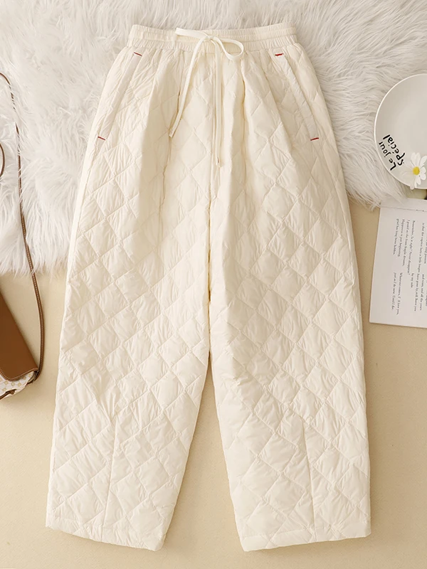 

High Waist Diamond Patterned Winter Casual Pants Women's plus Size Wide Leg down Cotton Pants Trousers for Ladies