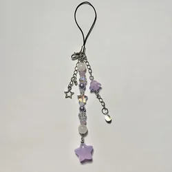 Purple Star Pendant Flower Bead Charm Phone Chain cute keychain gift y2k