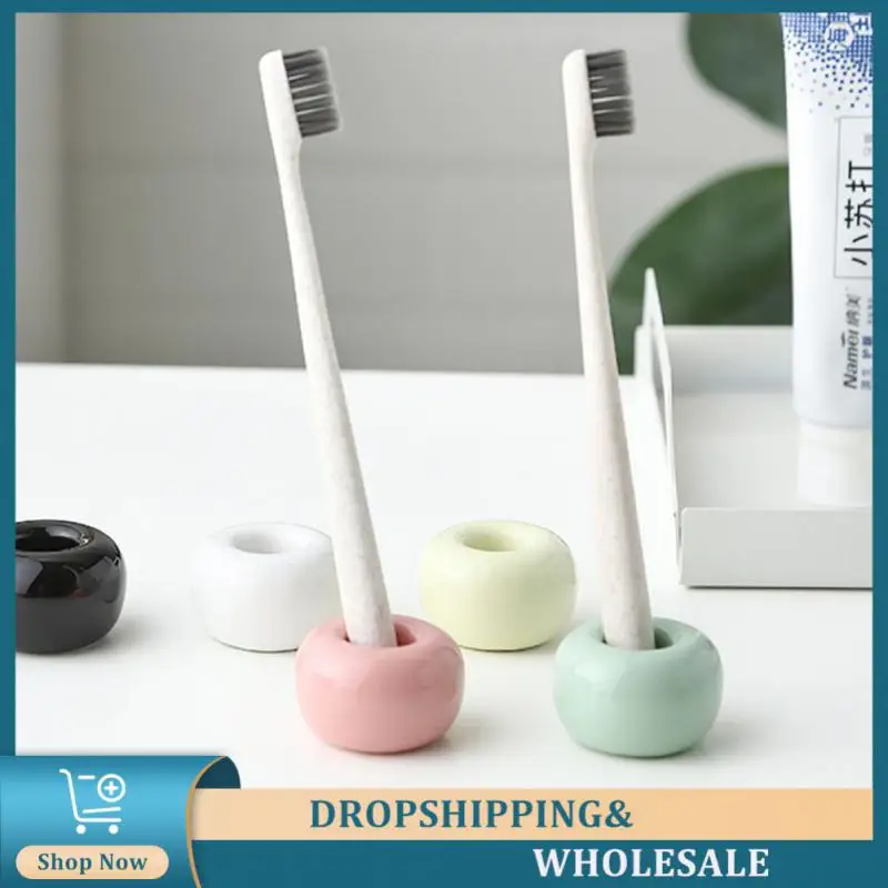 Ceramic Toothbrush Holder Thick And Round Fashion Toothbrush Holder Ceramic Material Bathroom Supplies Simple Toothbrush Holder