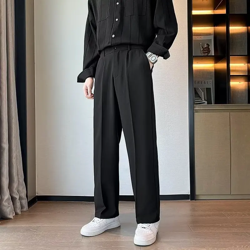Large Size Drape Ice Silk Straight Trousers Men's Summer Sports Loose Mopping Quick Drying Thin Casual Small Trousers Handsome