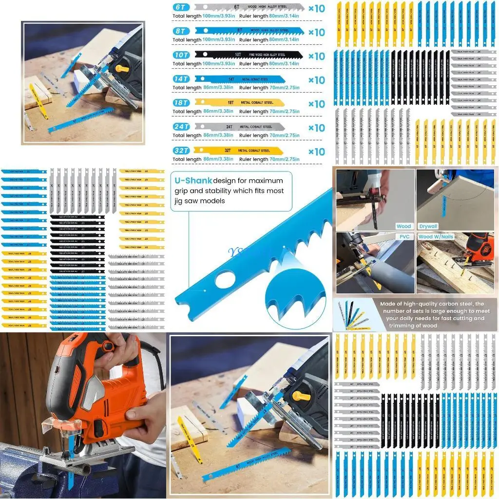 

E15A 70Pcs 6-32TPI Jig Bladess for Wood Plastic Metal Cutting for UShank Jigsaws