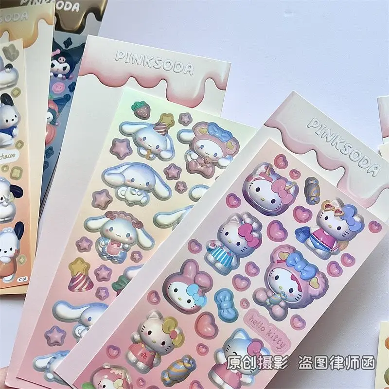 Stiker pemodelan Jepang, dekorasi akun tangan, stiker Gupan Guka, stiker 3D Kuromi lucu