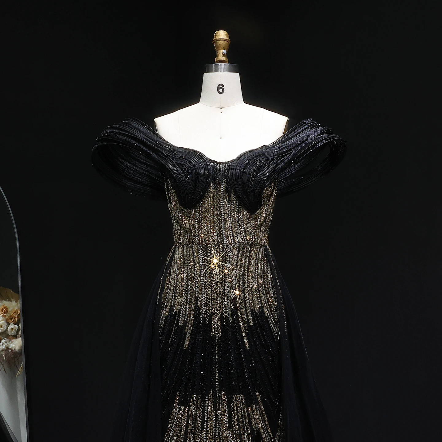 شارون سعيد فستان سهرة حورية البحر أسود طويل أنيق بدون أكتاف تنورة مطرزة للنساء للحفلات الراقصة SS717 مخصص