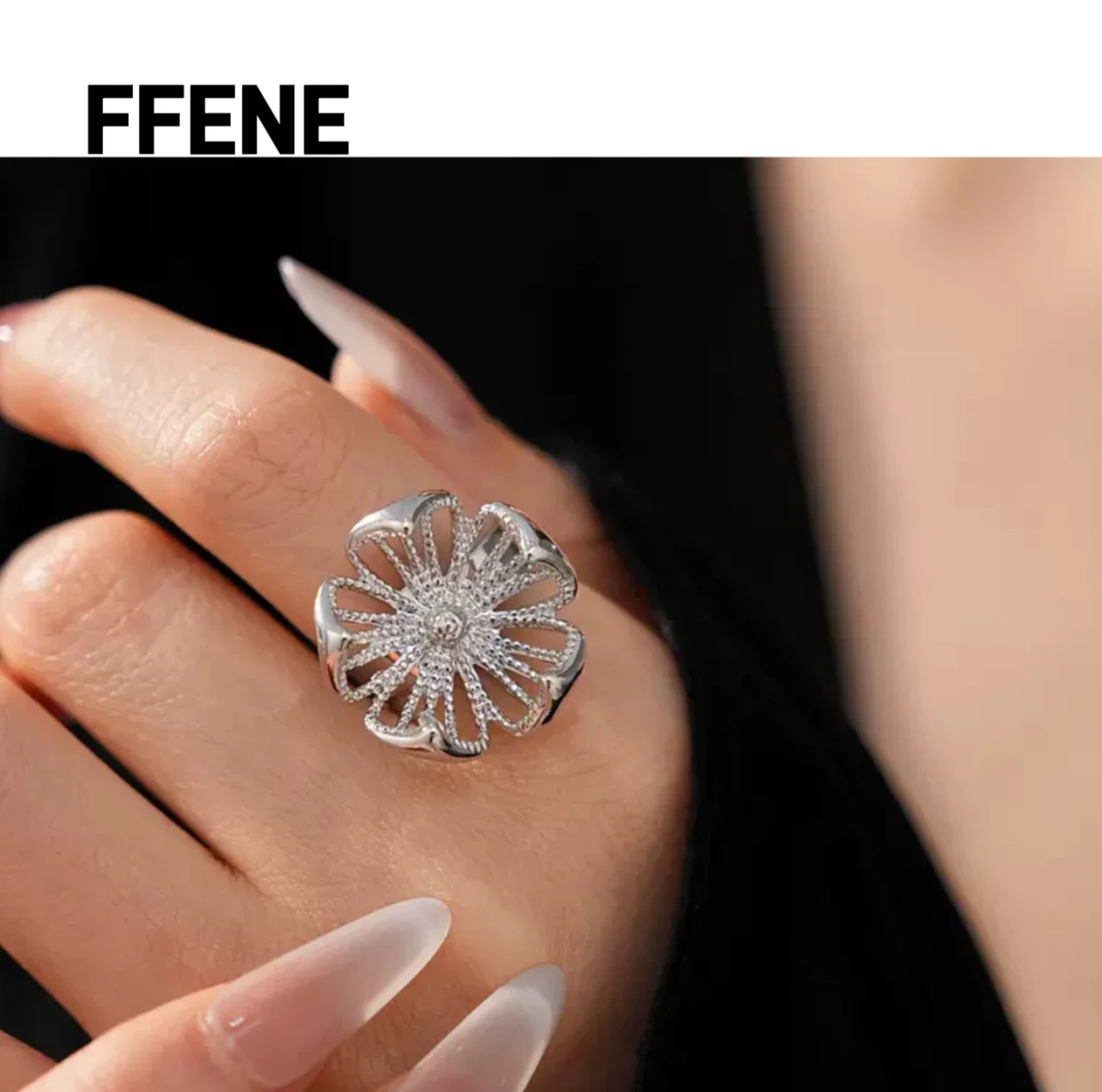 

Luxury Fashion Simple Lattice Flower Open Ring Unique Trendy Cool Style Thumb Ring High-end Feeling Women's Jewelry