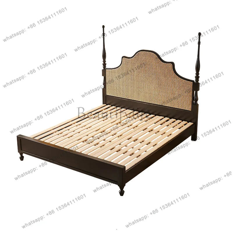 

American rattan bed Nordic creative solid wood high-end medieval double bed