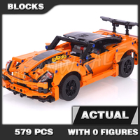 579pcs 2in1 Technical ZR1 Orange Super Racing Car Rear Wing V8 Engine Hot Rod 11299 Building Block Set Compatible with Model