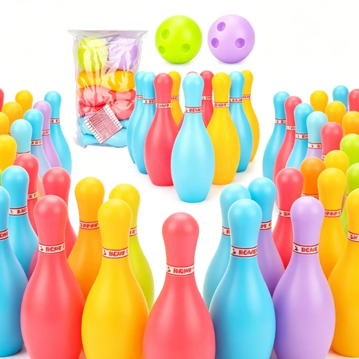 Complete Plastic Bowling Set with 10 Pins & 2 Balls for Home Outdoor Sports, Ideal Halloween Christmas Gift Toys ZSY