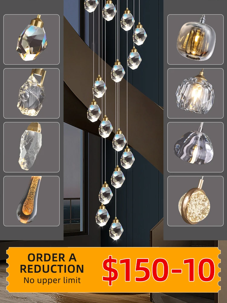 crystal high teto chandelier modern pingentes iluminacao luminarias pingente para cozinha ilha stair 01