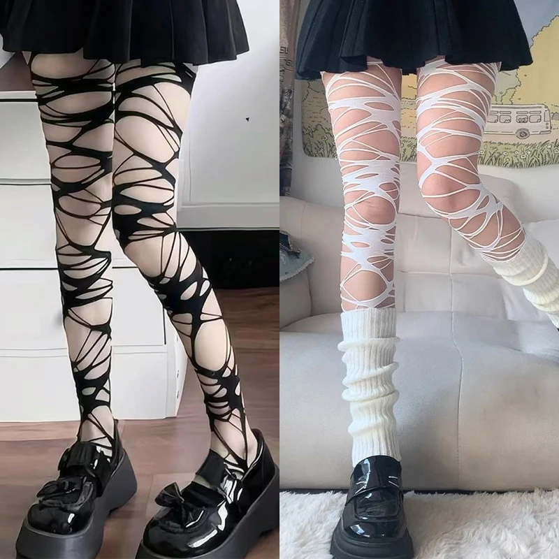 Black Subculture Stockings Women Y2K Gothic Punk Pantyhose Long Socks Sexy Fishing Net Tights Hosiery Party Spider Web Leggings