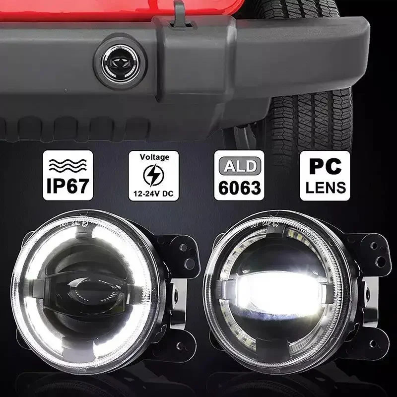 4 Inch LED Headlight With White Halo Ring DRL 6000K 30W For Jeep Wrangler JK TJ Headlamps Angel Eye Turn Signal Fog Lamp