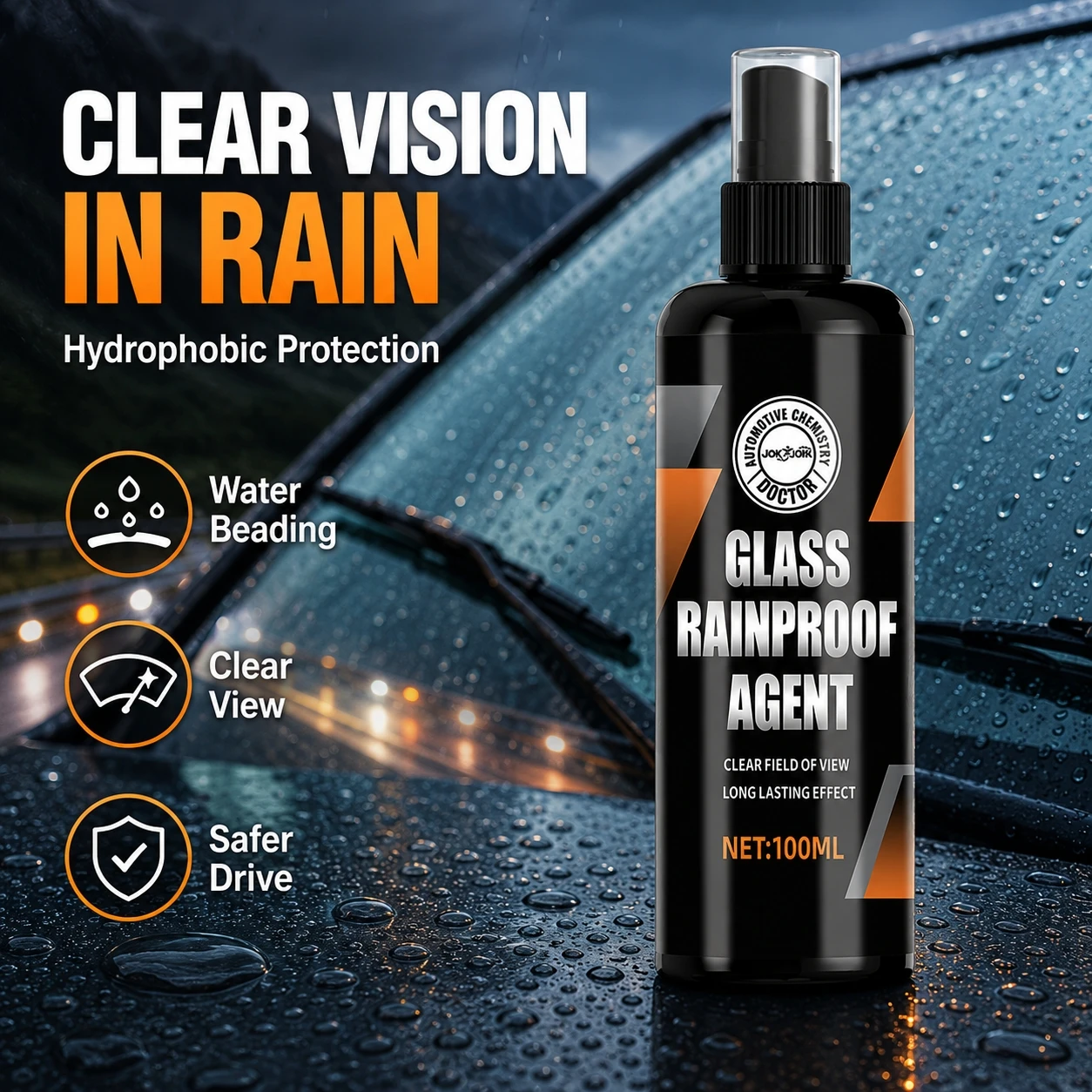 Car Glass Anti-rain Water Spray Repellent Nano Coating Hydrophobic Waterproof Agent Oil Film Removing Auto Glass Film Agent