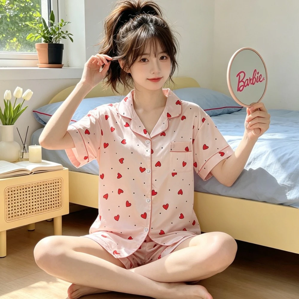 French Style Sweet Polka Dot Heart Print Sleepwear Homewear Women's Summer New Style Love Short Sleeved Shorts Student Nightwear
